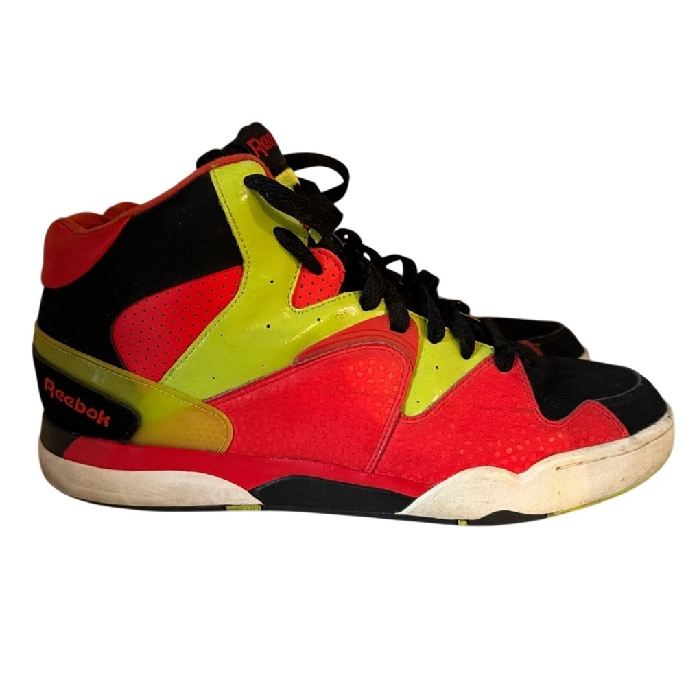Vintage Reebok Men High Top Basketball Shoes Red Lime Green Black J95781 Size 12